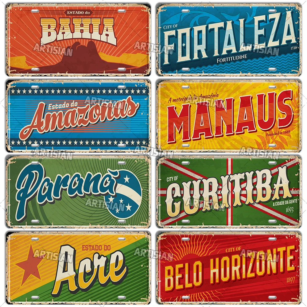 Artisian BRAZIL Landmark License Plate City Metal Tin Plaque State Metal Sign Wall Decor Garage Bar Pub Club Hotel Cafe Kitchen