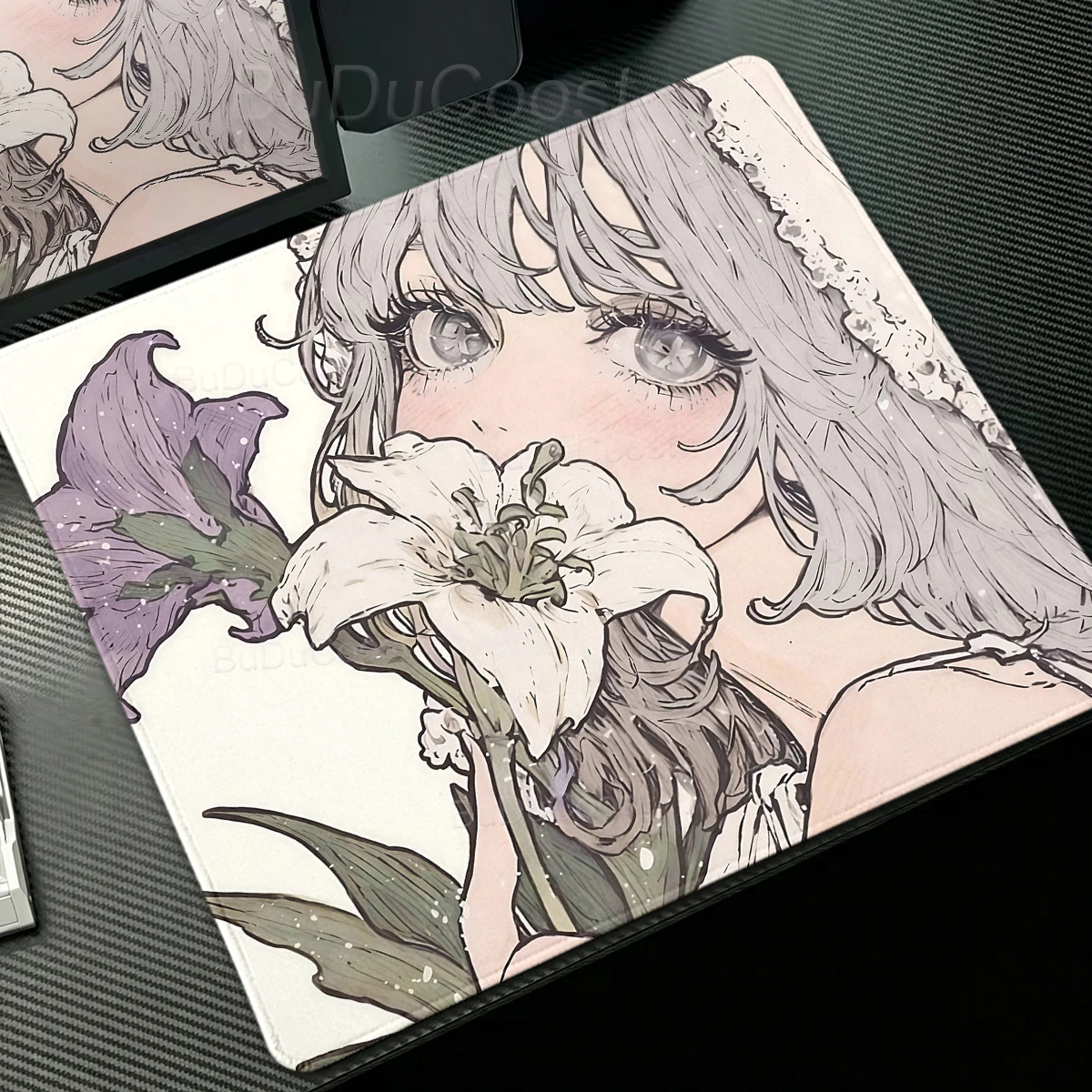 Anime Girl Desk Mat Flower Aesthetics Small Mouse Pad Laptop PC Keyboard Mousepad Gaming Carpet Office Accessorie Rubber micepad view 2