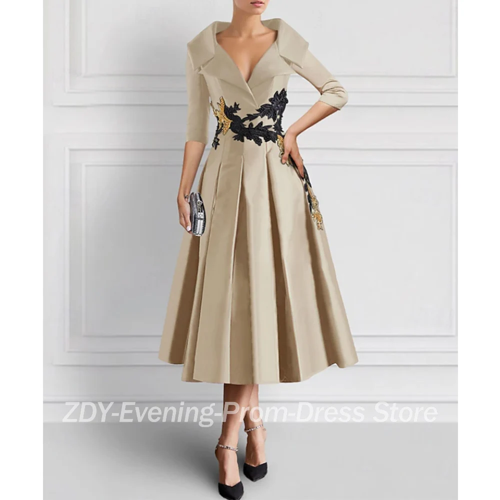 ที่กําหนดเองElegant Midiชุดเจ้าสาวซาตินVคอชา-ความยาวA-Lineชุดราตรีสําหรับเด็กงานแต่งงานเจ้าบ่าวชุด 2025