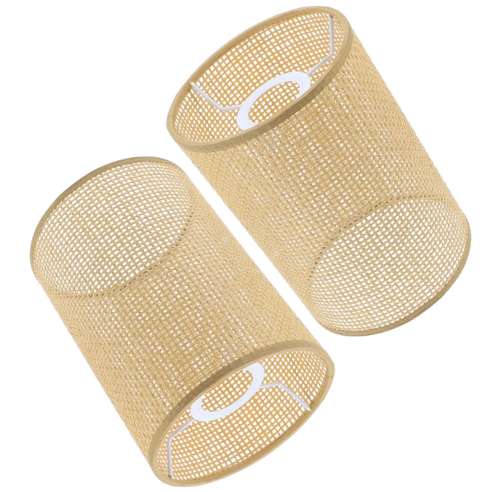 

2pcs Rattan Lamp Shade E27 E14 Cylinder Desk Table Floor Lampshades for Bedroom Hotel Office Woven Rattan Bamboo Light Cover