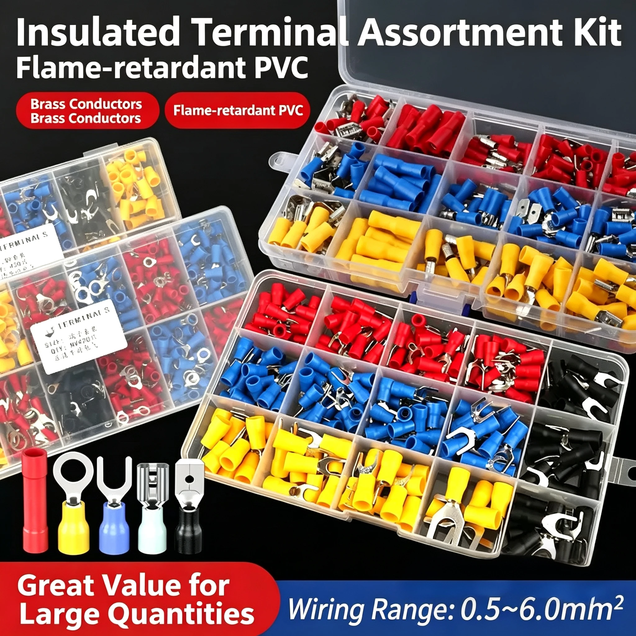 Automotive Insulated Crimp Terminals Kit, Male Female Spade Ring Fork Butt Lugs, Assorted Electrical Wire Connector Set for Car