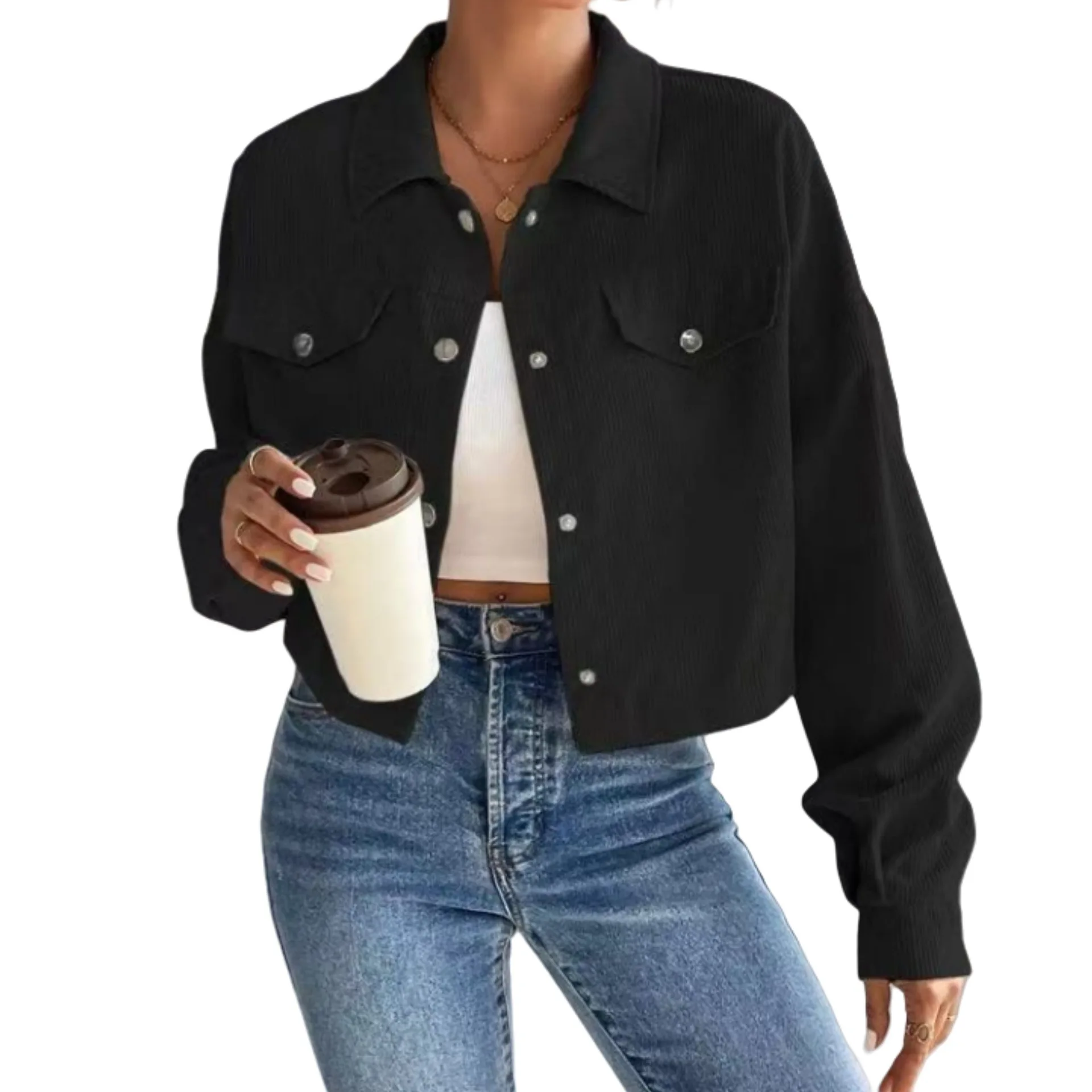 سترة نسائية لخريف وشتاء 2025 بقصة ضيقة وسحاب قصير ورقبة بولو سترة قصيرة #5