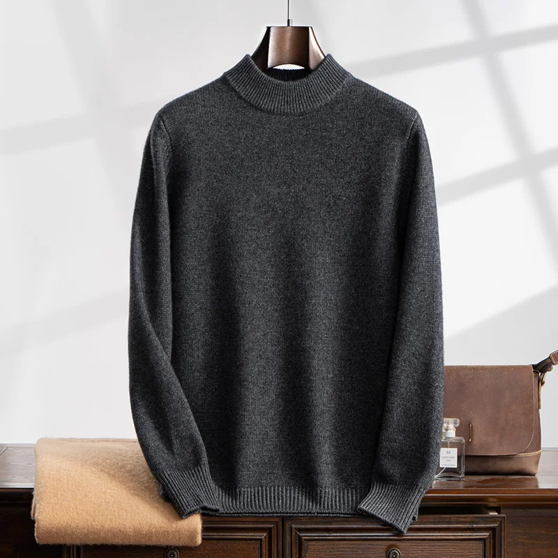 Solid color autumn and winter new 100% cashmere men's o collar sweater Fashion jumper slim warm knit solid color long sleeve top