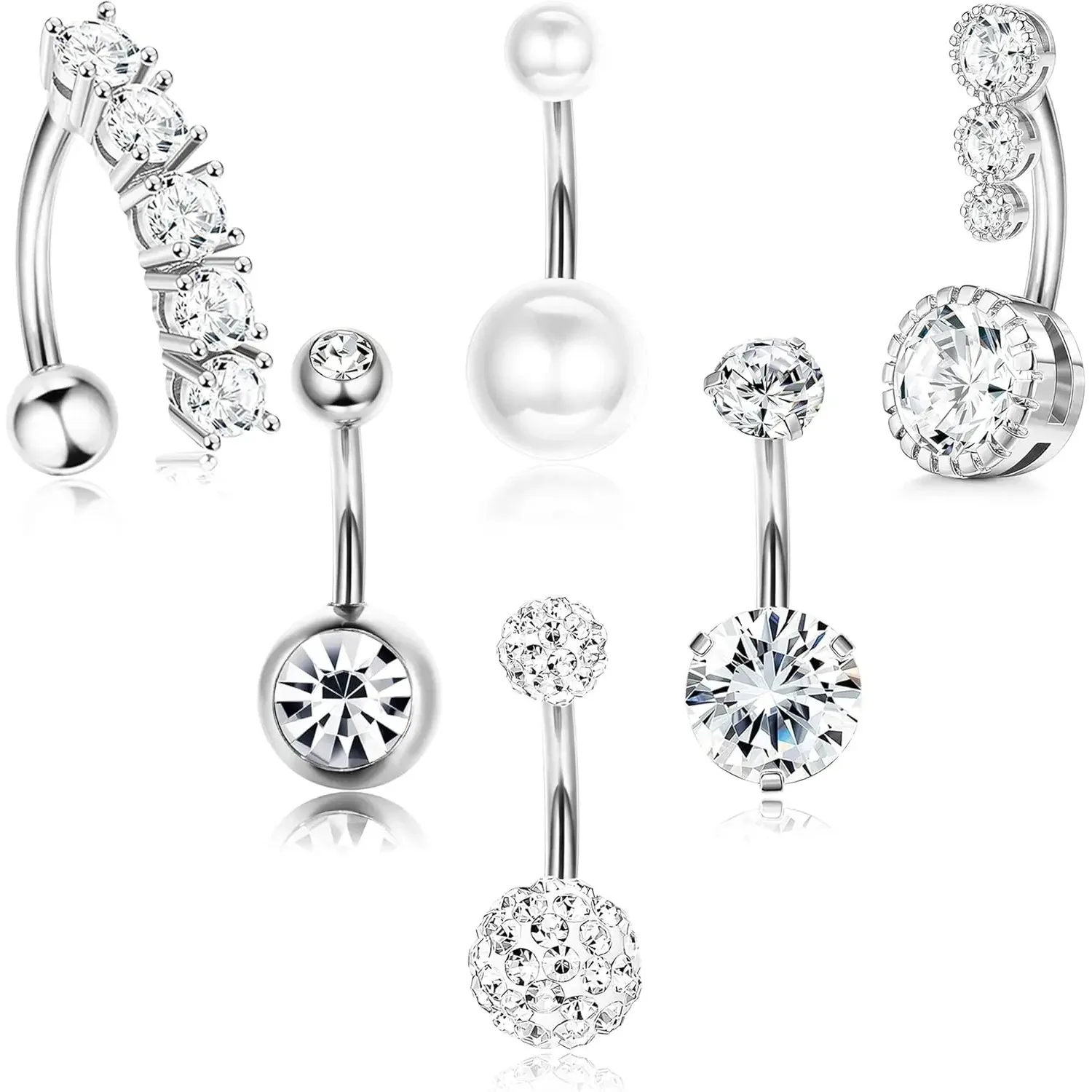 Bobisty 1PC Bauchnabelringe Chirurgenstahl Reverse Nabelringe für Frauen Curved Barbell CZ Niedlicher Körperpiercing Schmuck 14G