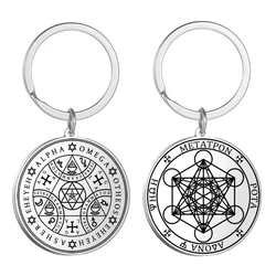 Dawapara Archangels Sigil Talisman Keychain Metatron Witchcraft Triple Moon Pentagram Pendant Stainless Steel Jewelry