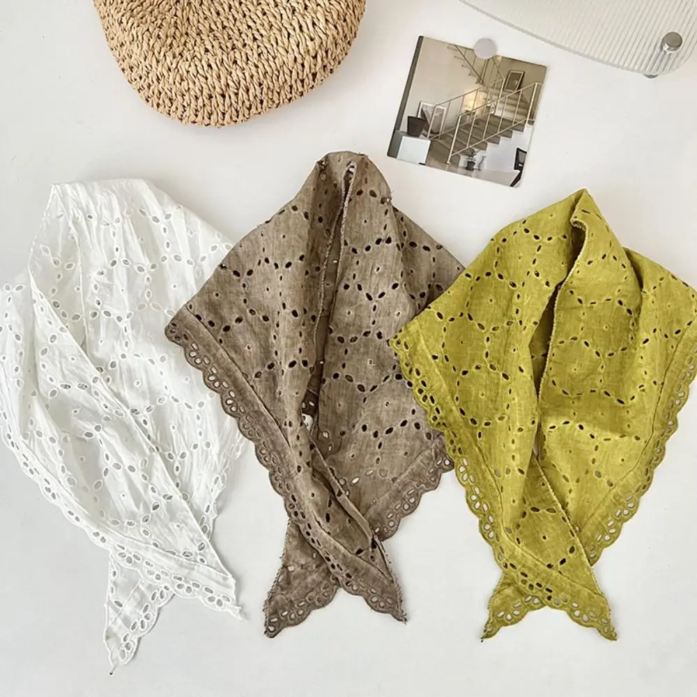New Lightweight Floral Triangle Scarf Thin Korean Style Cotton Linen Scarf Soft Head Wrap Spring Summer Bandana Photo Shooting view 2