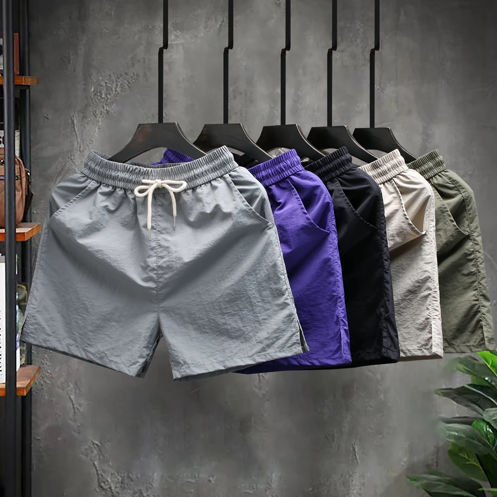 

Qui Dry Ice Silk orts Мужская летняя тонкая простая высококачественная цветная футболка длиной до четверти пляжная светло-голубая для похудения