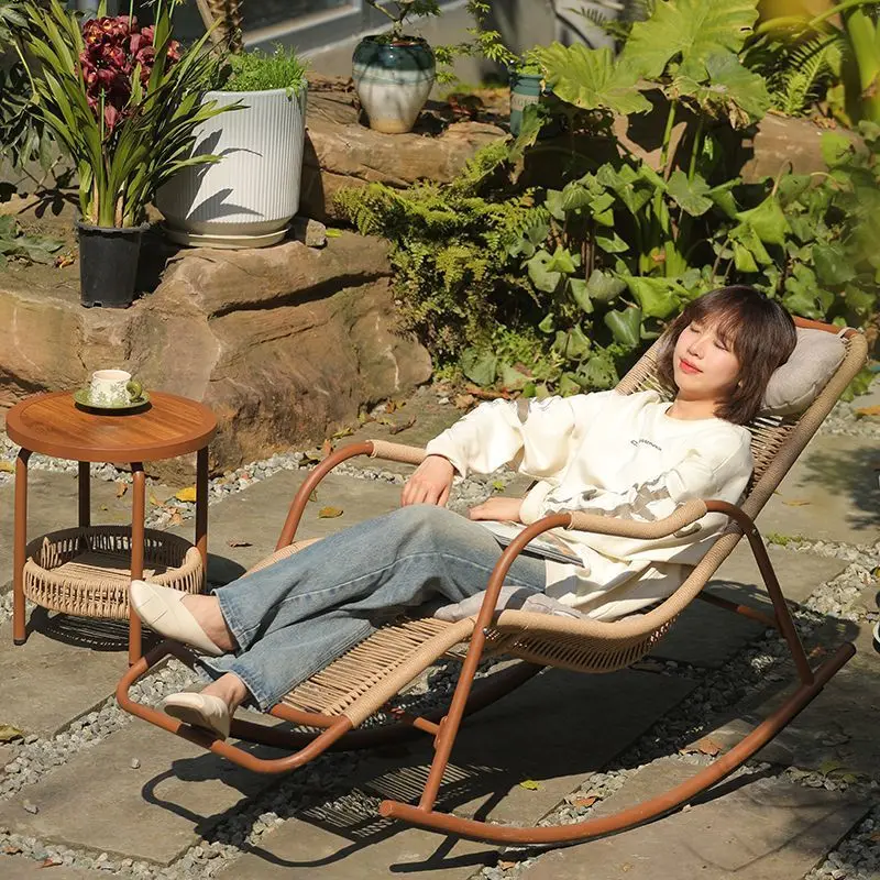 Rocking Chair Recliner Living Room Balcony Lunch Break Rattan Home Courtyard Leisure for The Elderly Outdoor Chair