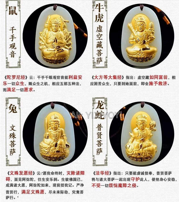 Natural White Hetian Jade + 18K Solid Gold Inlaid Chinese GuanYin Buddha Amulet Lucky Pendant Free Necklace Charm Fine Jewelry