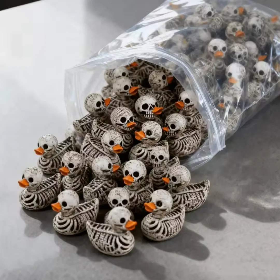10/30-Pack 0.6in Gothic Cute Skull Ducks - Resin Figurines for Halloween, Gothic Home, Office, Party - Compact Desk Decor