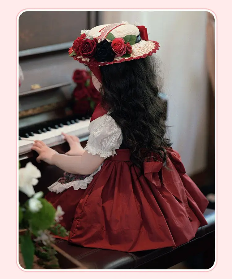 Handgefertigtes Prinzessinnenkleid für Kinder, Rosen-Tutu Hochzeitskleid, Mädchen Lolita Sommer Neues Zweiteiliges Blumenmädchenkleid im Hofstil – Detail 16
