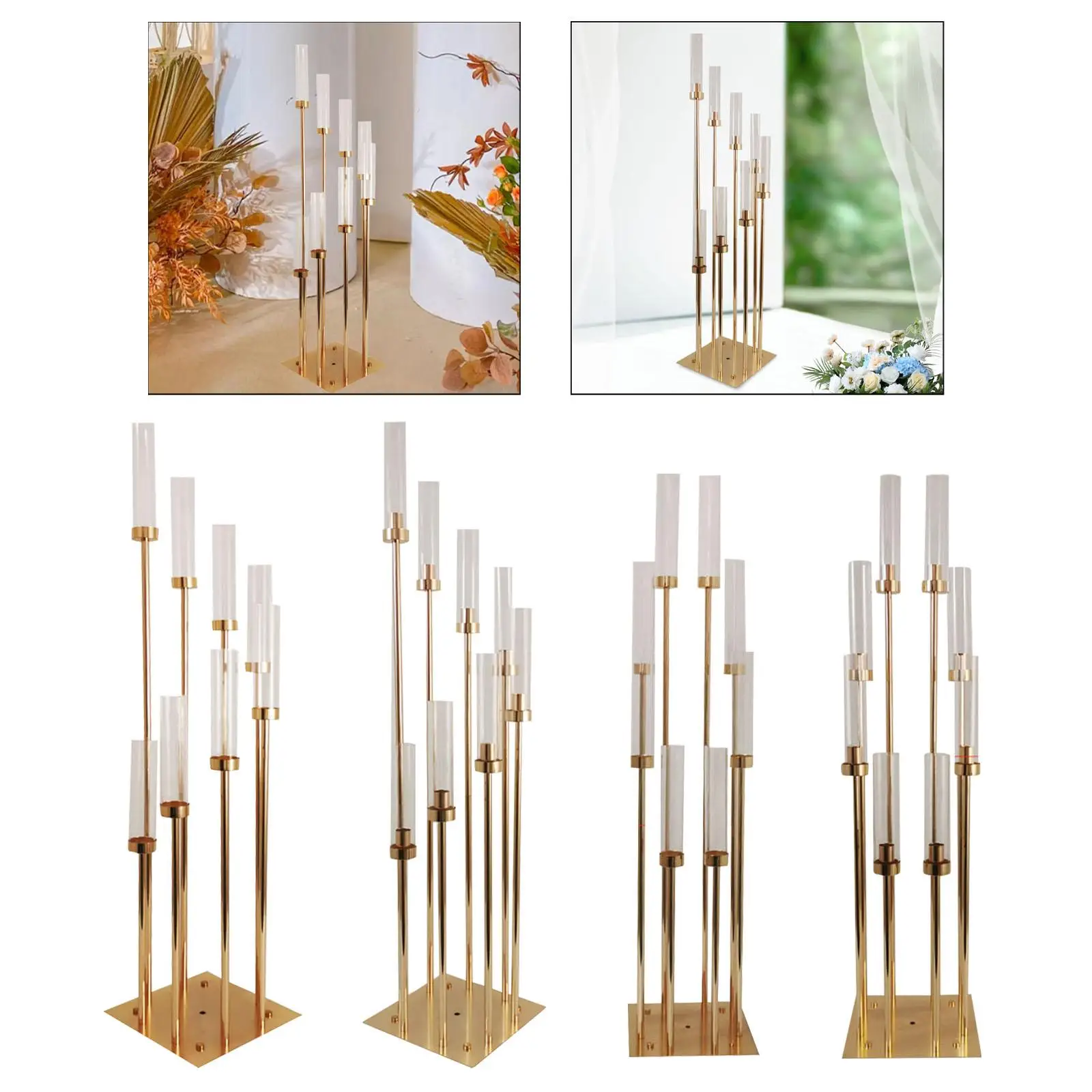 Candelabra Centerpiece for Table with Acrylic Shade 8 Arms Gold Elegant Candle Stand for Wedding Mantle Dinner Fireplace Party