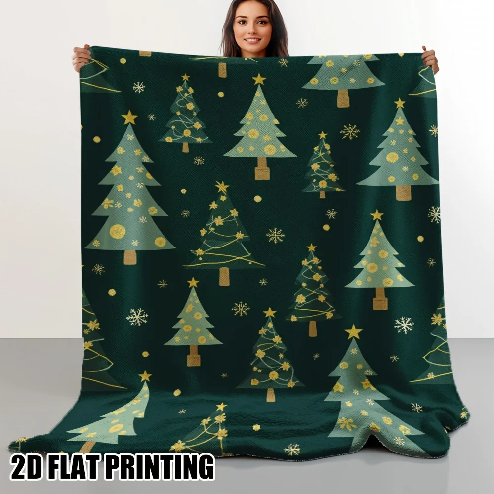 1pc Ultra-Soft Christmas Trees Pattern 1 Print Flannel Throw Blanket - Cozy for Sofa, Chair, Bed, and Office - Perfect for Winte