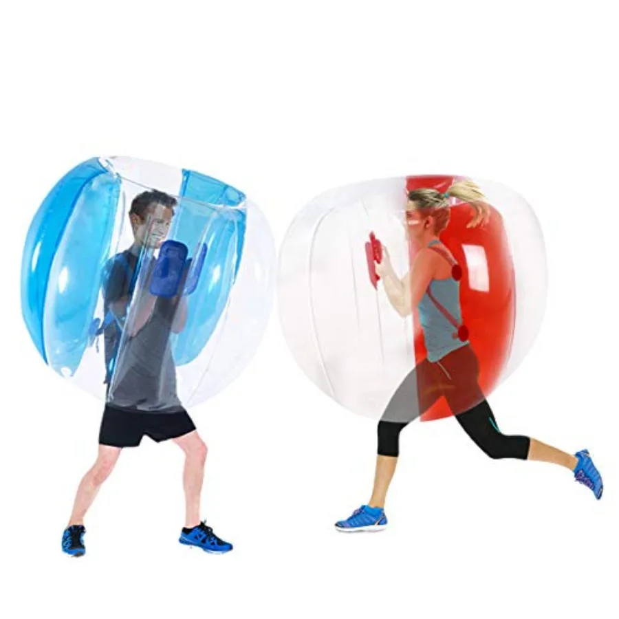Outdoor team gaming play: inflatable sumo ball set, PVC material, blue and red, 48-inch diameter, durable bounce and bumper des