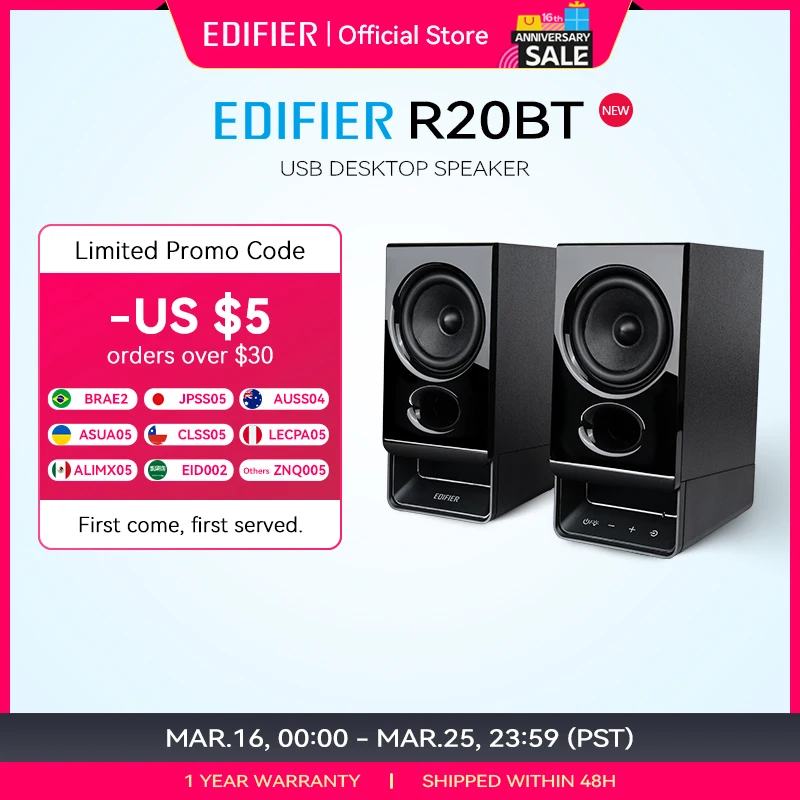 Edifier R20BT USB-Powered Speaker Bluetooth 6.0 Computer Speakers With Light Effects USB-C AUX Inputs