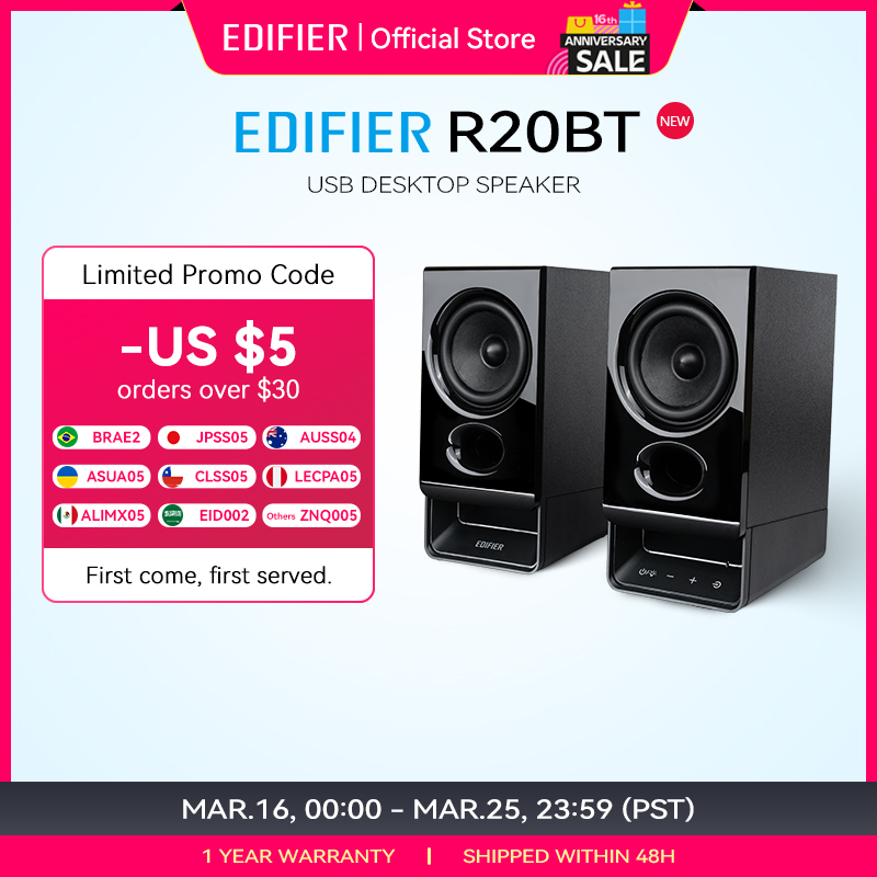  Edifier R20BT USB-Powered Speaker Bluetooth 6.0 Computer Speakers With Light Effects USB-C AUX Inputs 