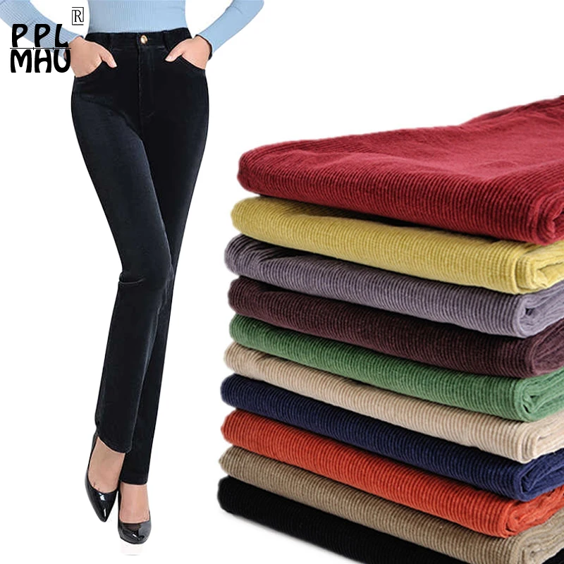 Office Mom Corduroy Straight Pants Women Eleagnt High Waist Formal Pantalones Big Size 35 Ol Spodnie Classic Trousers New Broek