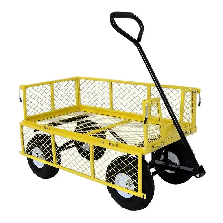 Heavy Duty Steel Mesh Yard Garden Outdoor Firewood Cart Utility Garden Tool Trolley Cart  Four Wheels Removable Sides