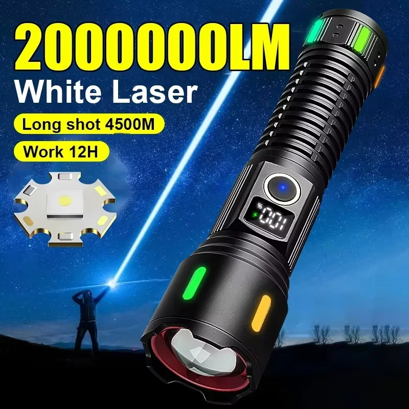 

2025 New Super Bright Portable USB Rechargeable LED Flashlight High Power Torch Laser Pointer Outdoor Camping Work Light Lantern