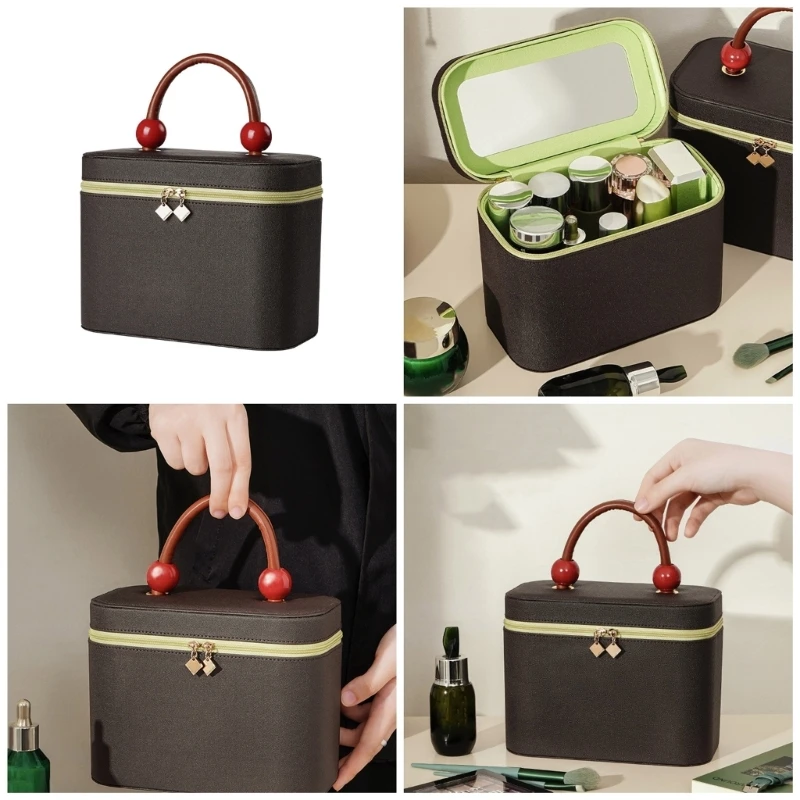 

Portable Jewelry Cosmetic Storage Case Convenient Carry Along Jewelry and Cosmetic Storage Case Leather Makeup Holder