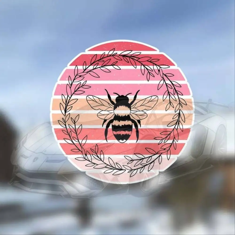 Retro Pink Bumble Bee Wreath Be Kind Vinyl Bumper Sticker Decal For Water Bottle Car Waterproof Stickers For Decorating Car Wind