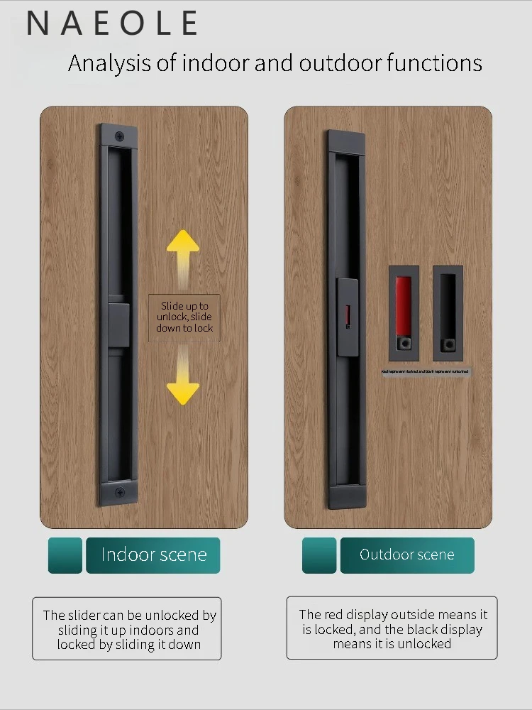 Japanese Style Pocket Sliding Door Lock, Embedded Sliding Rail Folding Door with Indicator, Universal Built-in Safety Lock view 4