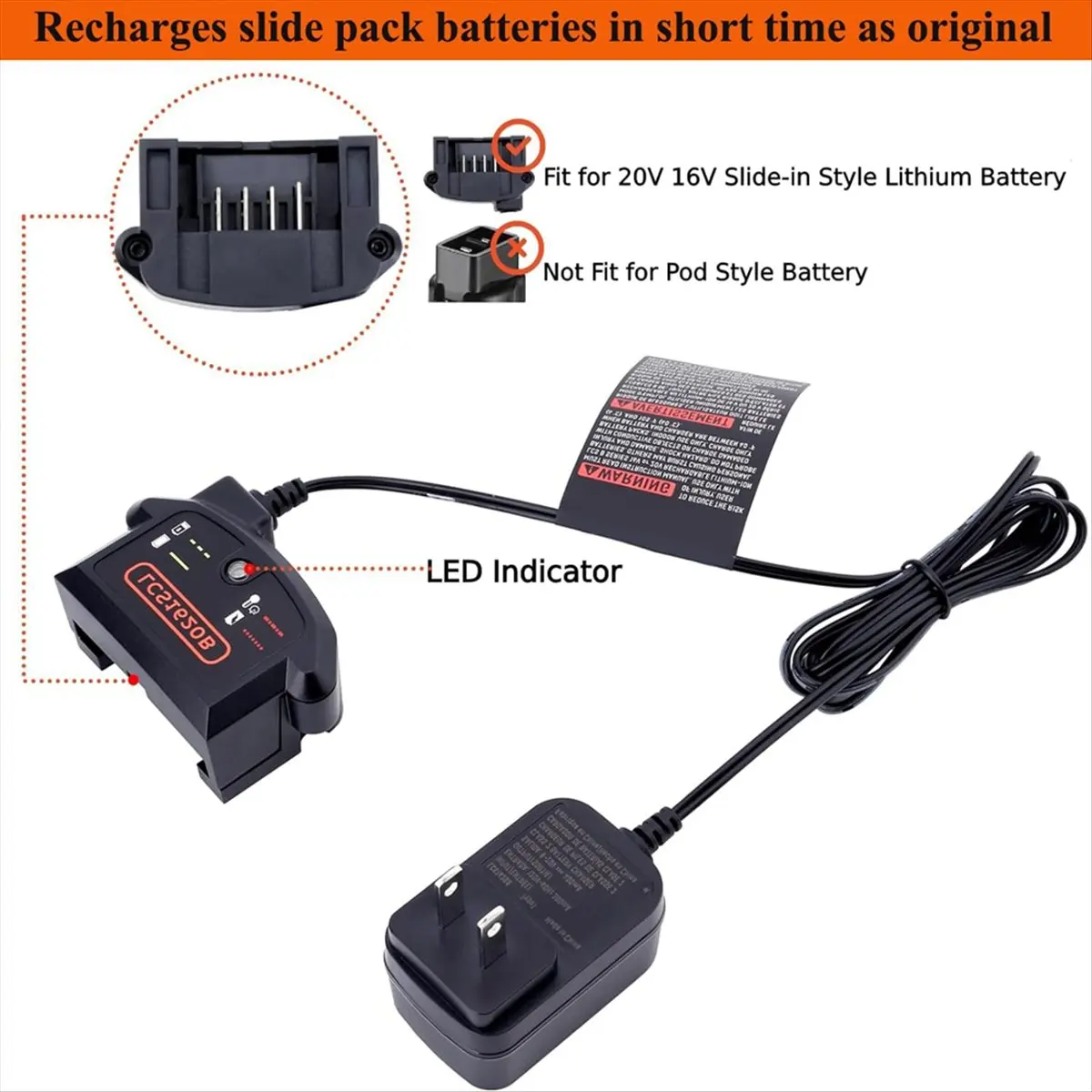 Superb- 20V MAX Lithium Battery Charger Replacement for Black Decker LCS1620B, 20Volts Li-Ion Battery LBXR20 LBXR20-OPE US Plug