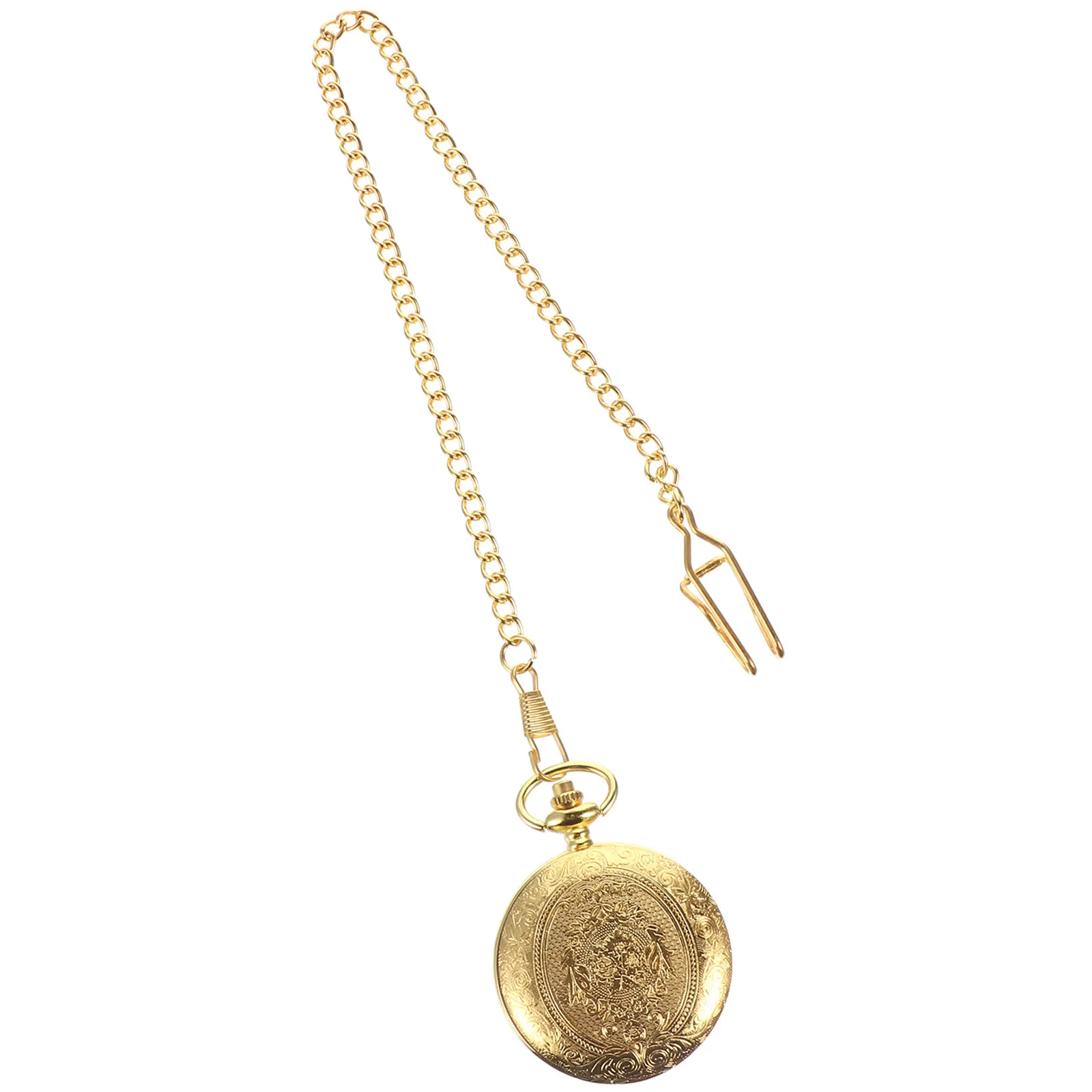 

Vintage Pocket Watch Golden Alloy Retro Carved Necklace Lightweight Quartz Movement Precise Timekeeping Gift For Christmas