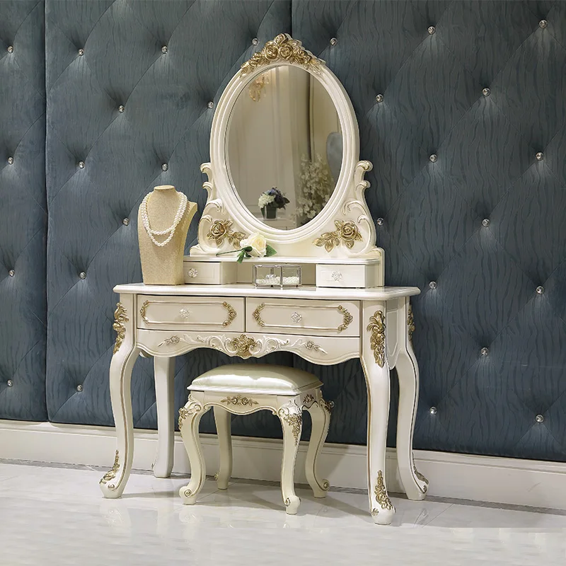 

European dresser European white princess lacquered makeup table American pastoral bedroom home dresser combination