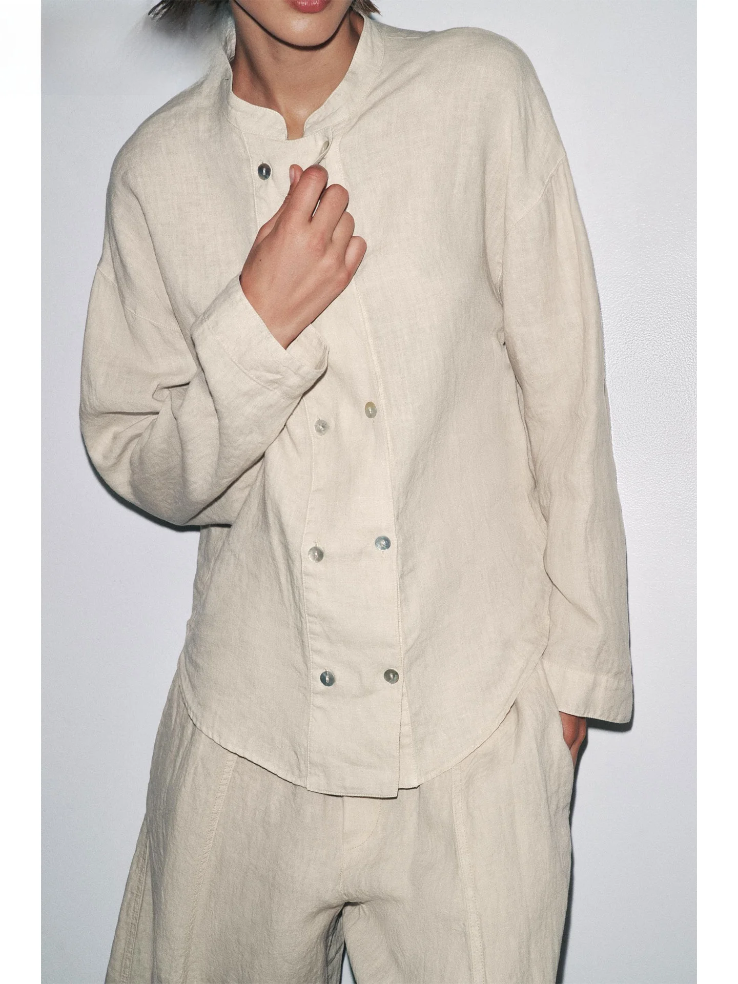 

ZAPRHA 2025 летняя новая модная универсальная льняная круглая верхняя одежда Ne Long Sve irt, женская тонкая хлопковая одежда прямого кроя Po...