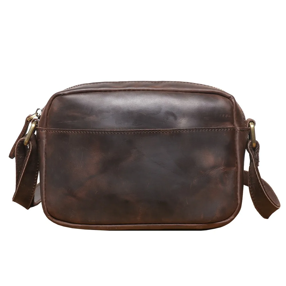 

Nesitu High Quality Vintage Brown Black Genuine Leather Small Shoulder Men Women Messenger Bags for Phone Purse New M30412