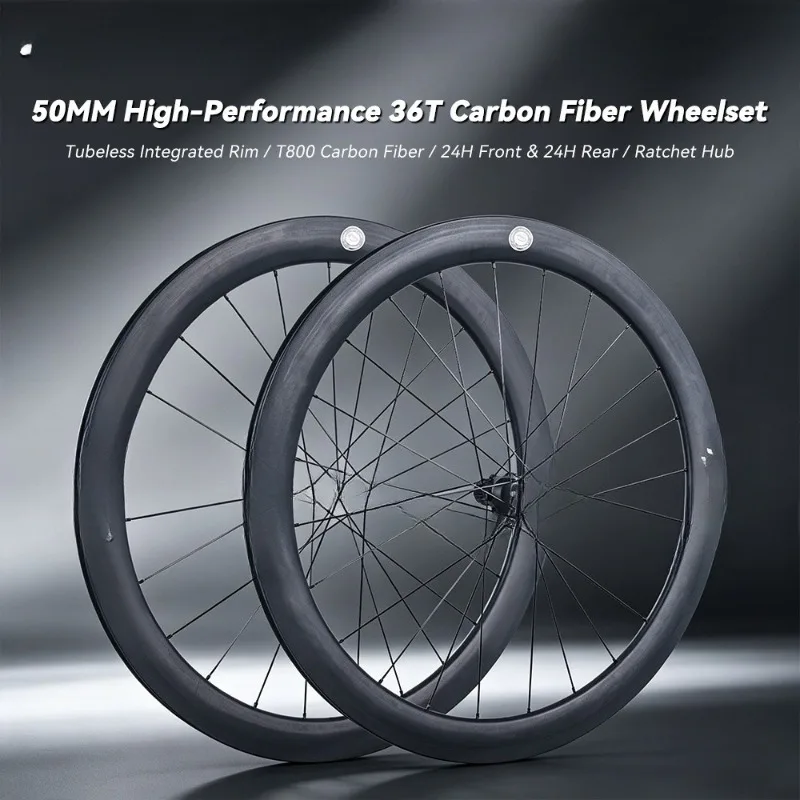 700C 50mm Ratchet T800 Carbon Fiber Highway Disc Brake Wheel Set 36T 54T Carbon Fiber Highway Wheel Set