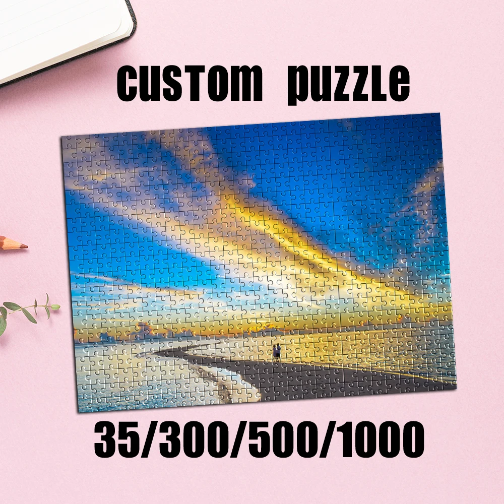 Personalized Custom Photo Puzzle Customize Seaside Tidal Flat Solitary Walker Theme DIY Handmade Puzzles Photo Wall Art