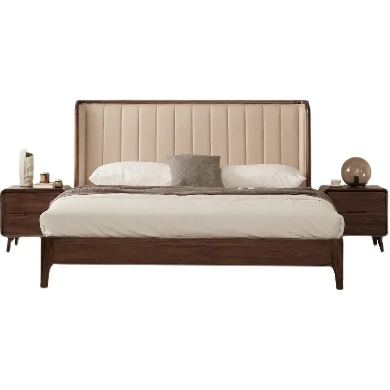Simple black walnut double all solid wood high box storage bed 1.8 meters 1.5 meters bed leather backrest