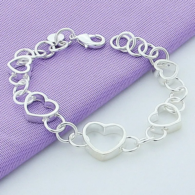 

925 Sterling Silver Bracelet Heart-shaped Hollow Women's Simple Fashion Bracelet Birthday Party Wedding Anniversary Jewelry Gift