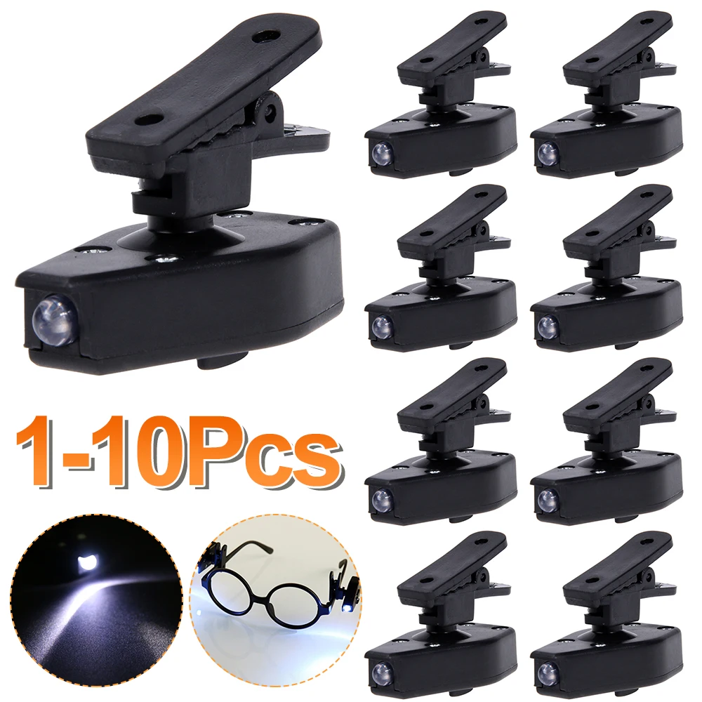 1-10Pcs Mini Flashlight Glasses Reading Lamp LED Light Flashlight Glasses Reading Lamp Clip Light Universal Eyeglass Clip Lamp