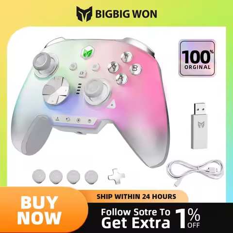 BIGBIG WON - Rainbow 3 Wireless Game Controllers NearLink 2.4G Hall Joystick Micro Motion Button RGB Gamepad for PC