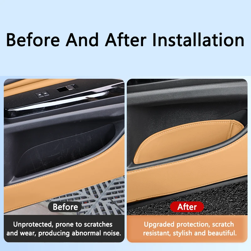 QHCP Car Door Storage Box Protector Pads Cover PU Leather Door Slot Organizer Pockets For 18-24 Lexus ES200 300h 260 Accessories