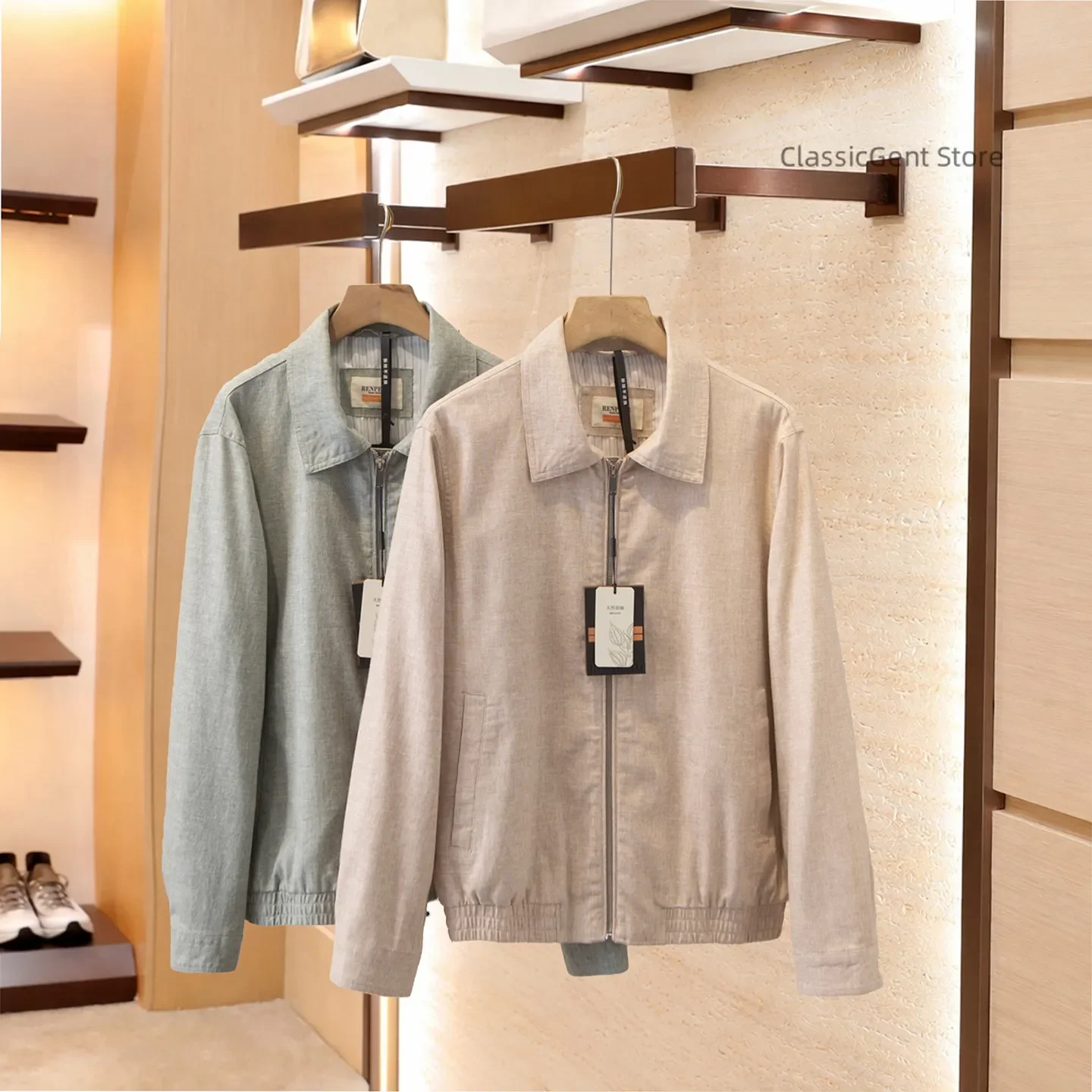 

Classic Style Natural Antibacterial Flax Men's Spring and Autumn Casual Short Lapel Jacket