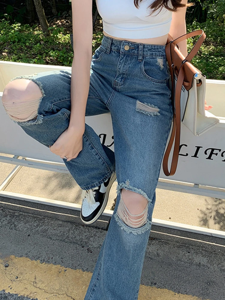 

Ripped Jeans Summer 2023 Loose High Waist Street Retro Trend Wide Leg Pants Vintage Y2k Baggy Jeans Women