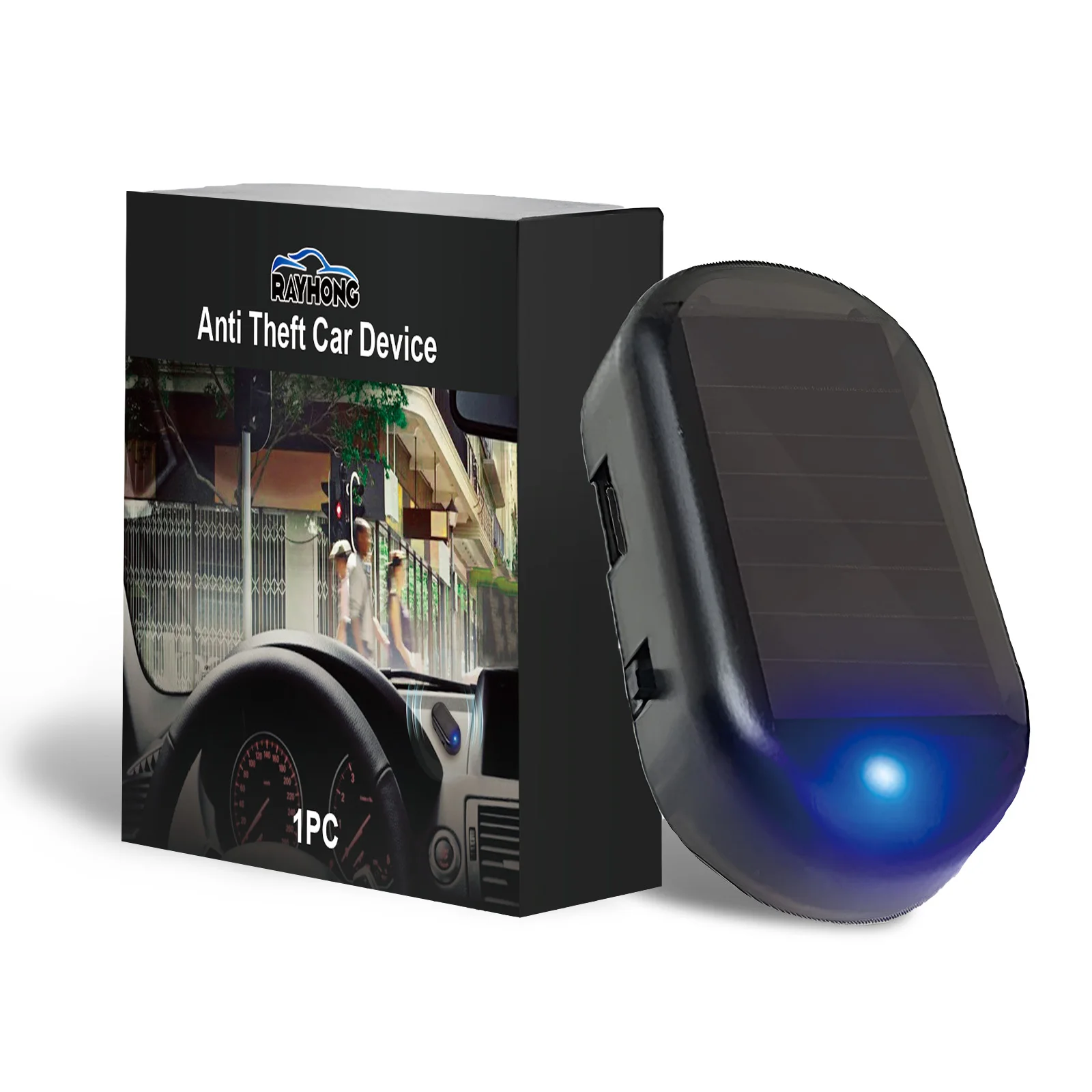 Solar LED Car Anti Theft Warning Light No Wiring Simulated Security Flash Lamp