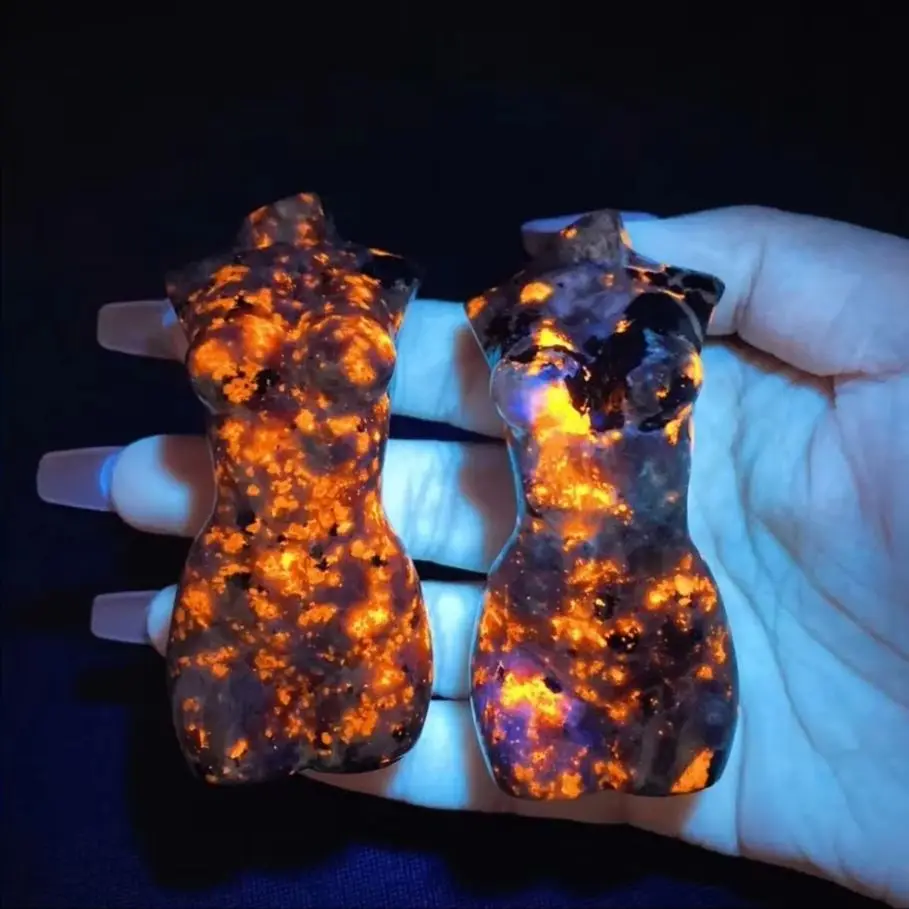 Natural Yooperlite Lady Body Flame Stone Crystal Fengshui Stone Carving Handmade Powerful Chakra Energy Wicca Crystals Gift