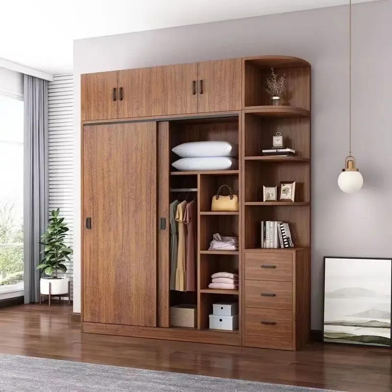 Solid wood wardrobe Home bedroom Sliding door wardrobe Modern minimalist
