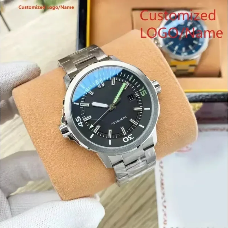 

Мужские автоматические механические часы A191 Store, синие, из нержавеющей стали, спортивные, с черным/синим каучуковым ремешком, сапфировое стекло, индивидуальная настройка