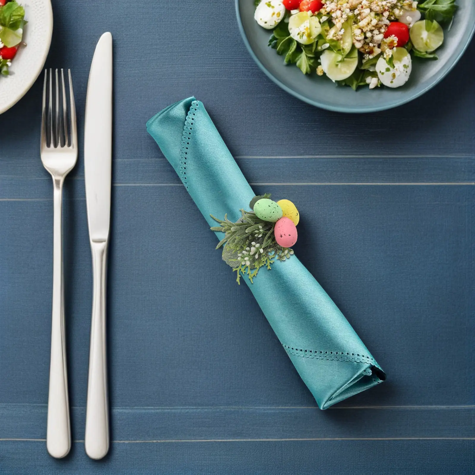 6Pcs Easter Egg Napkin Rings Spring Table Decor Artificial Foam Egg Accents Green Leaves Napkin Holder for Hotel Restaurant Tea