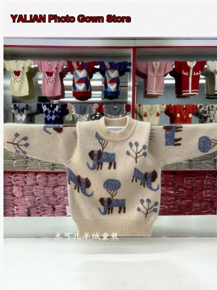 Boys Pullover Sweater Kids Autumn Winter Round Neck Knit Sweater Cashmere Warm Base Layer Top Older Kids
