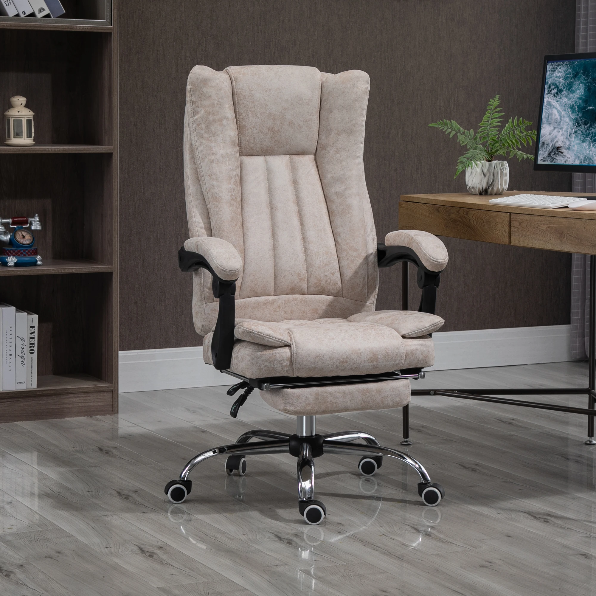 Fauteuil de bureau ergonomique - Relaxation avec repose-pieds - Confort en microfibre - Beige