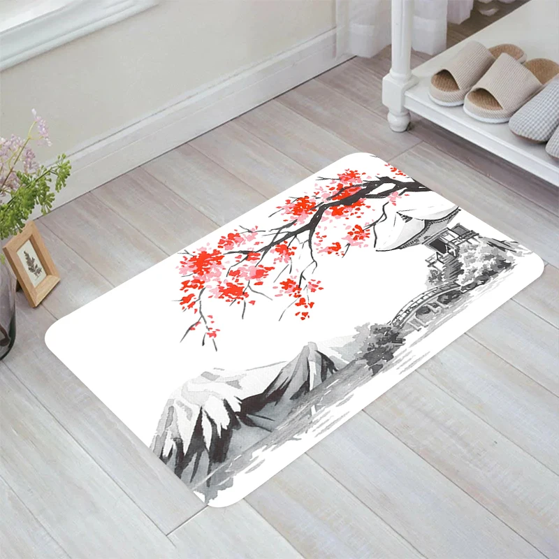 Japanese Sakura Mount Fuji Floor Mat Room Mats Kitchen Rug Carpets Rugs Doormat Entrance Door Home Balcony Foot Carpet Bathroom