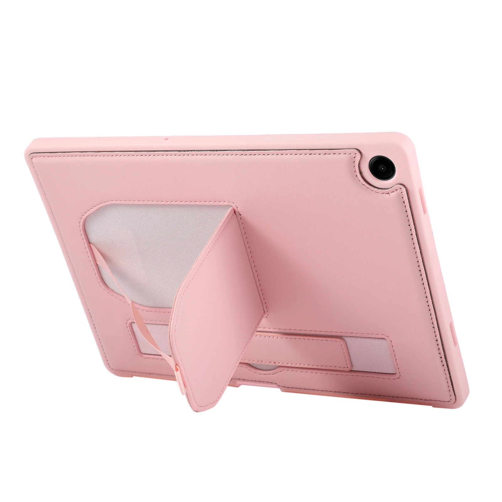 For Samsung Galaxy Tab A11  /  A9 Case Kickstand PU + TPU Tablet Cover with Wristband  /  Pen Slot - Pink