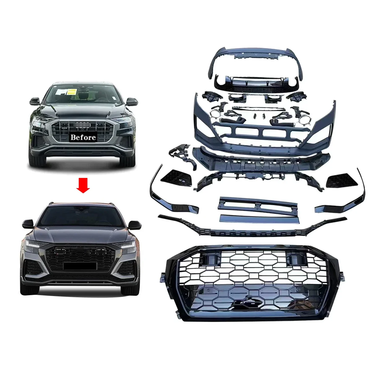 Car upgraded facelift bumper bodykit For Audi Q8 2019-2024 upgrade to RSQ8 style include front and rear bumper